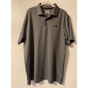 Under Armour Mens HeatGear Polo Shirt XL Gray Heathered Loose Fit Golf Top